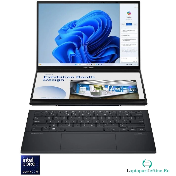 Asus Ultrabook ASUS 14'' Zenbook Duo OLED UX8406MA, 3K 120Hz Touch, Procesor Intel® Core™ Ultra 9 185H (24M Cache, up to 5.10 GHz), 32GB DDR5X, 2TB SSD, Intel Arc Graphics, Win 11 Pro, Gri-Negru